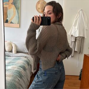 Sarah Pacini Unique Olive Green Zippered Sweater